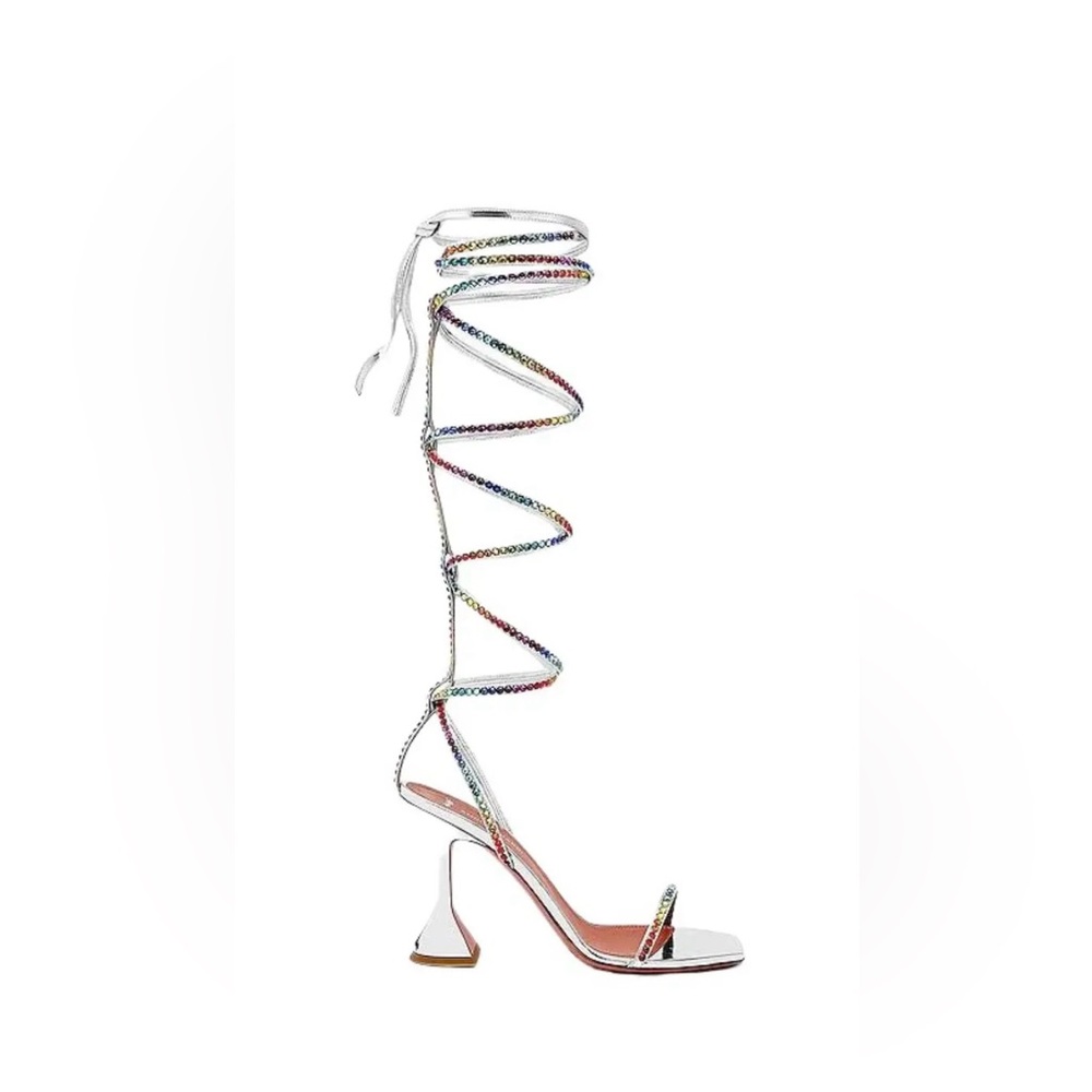 Amina Muaddi Red and Blue Heels lace up